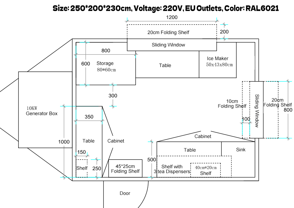 8ft custom built bubble tea trailer floor plan